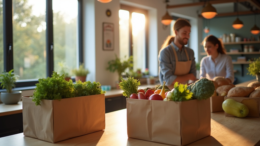 Verse boodschappen in kratten op een werkplek